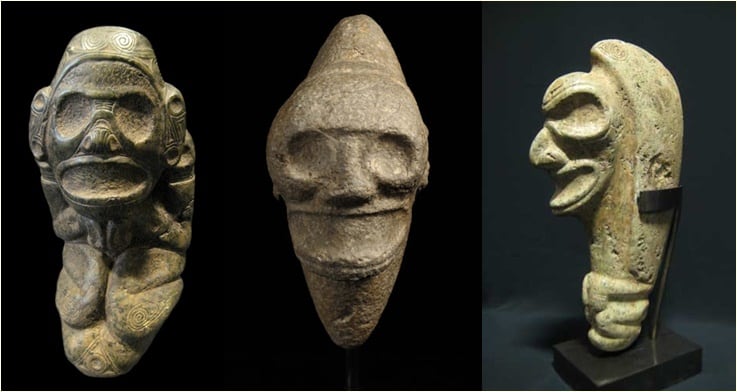 Tri kamene skulpture glava, rad naroda Taino